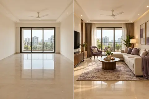 Before and after AI living room visualisation