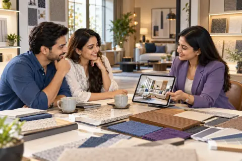 Homeowners comparing local interior designers and ratings